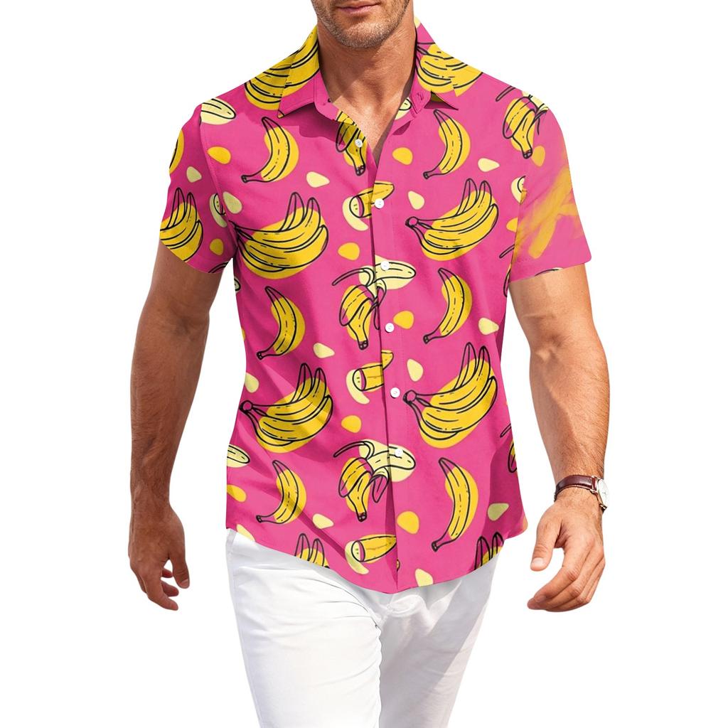 Men's Casual Loose Fit Hawaiian Short Sleeve Shirt Button Down Tropical Print Lightweight Summer Shirt for Beach Vacation and Daily Wear