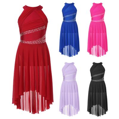 Kinder Mädchen Lyrical Modern Contemporary Dance Kleid Rüschen High-Low Tüll Trikot Ballett Gymnastik Eiskunstlauf Dancewear