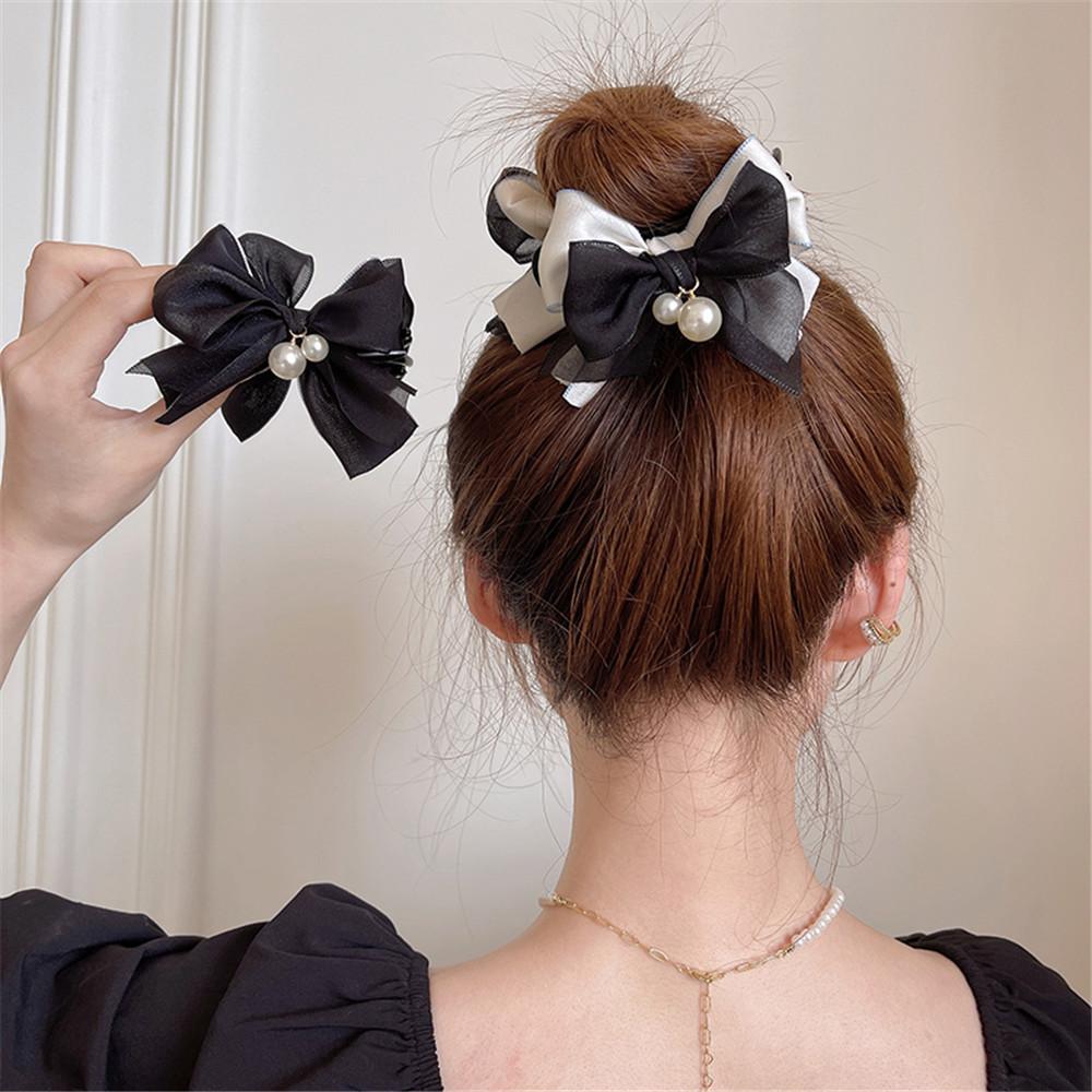 Pearl Hairpins Fashion Lace Bow for Women Korean Elegant Shark Clip Back Head Hair Clip Girls Accessories Jewelry Gifts