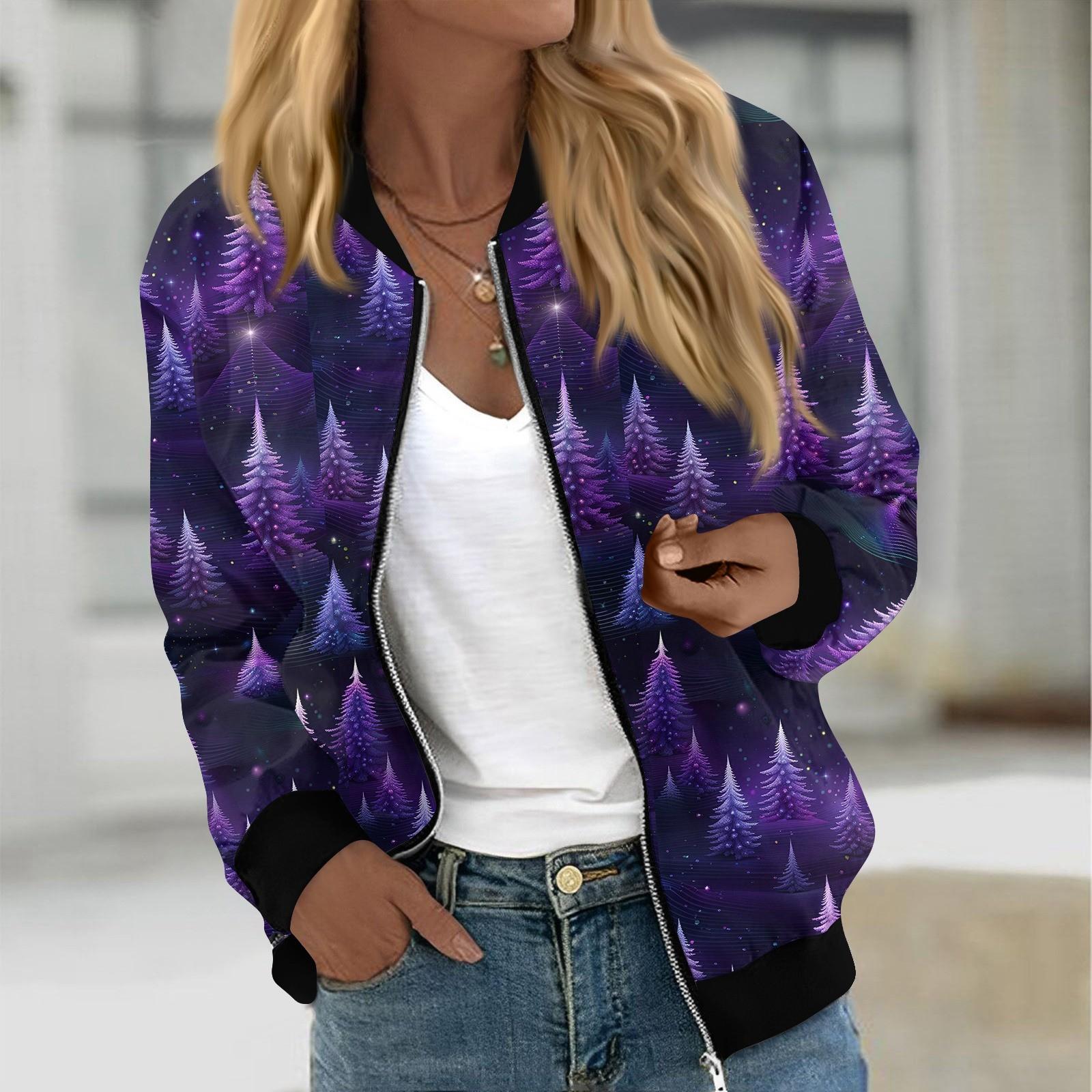 

Куртки женские с длинным рукавом, легкие, на молнии, с принтом, верхняя одежда, повседневные, стеганые куртки с карманами S фиолетовый