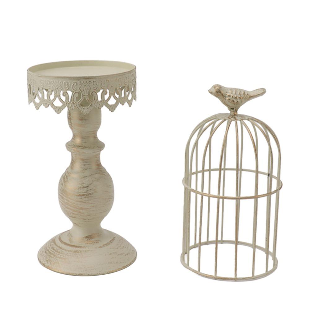 4.13in Birdcage Candle Holder White Retro Iron Candle Stand  Home Tabletop Decor