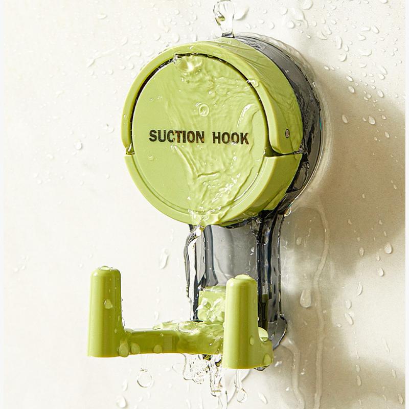 Wall Mounted Vacuum Suction Cup Double Hook No-Drilling Key Towel Hanger Hook For Bathroom Kitchen Removable Storage Hook
