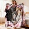 1Pc  Cute Kittens Flannel Throw Blanket Soft Warm Cozy Pet Pattern Blanket For Couch Bed Sofa