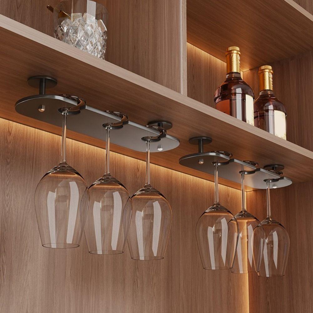 2/3/4 Slots Upside Down Shelf Space Aluminum Inverted Goblets Rack Practical Wine Glass Rack Bar