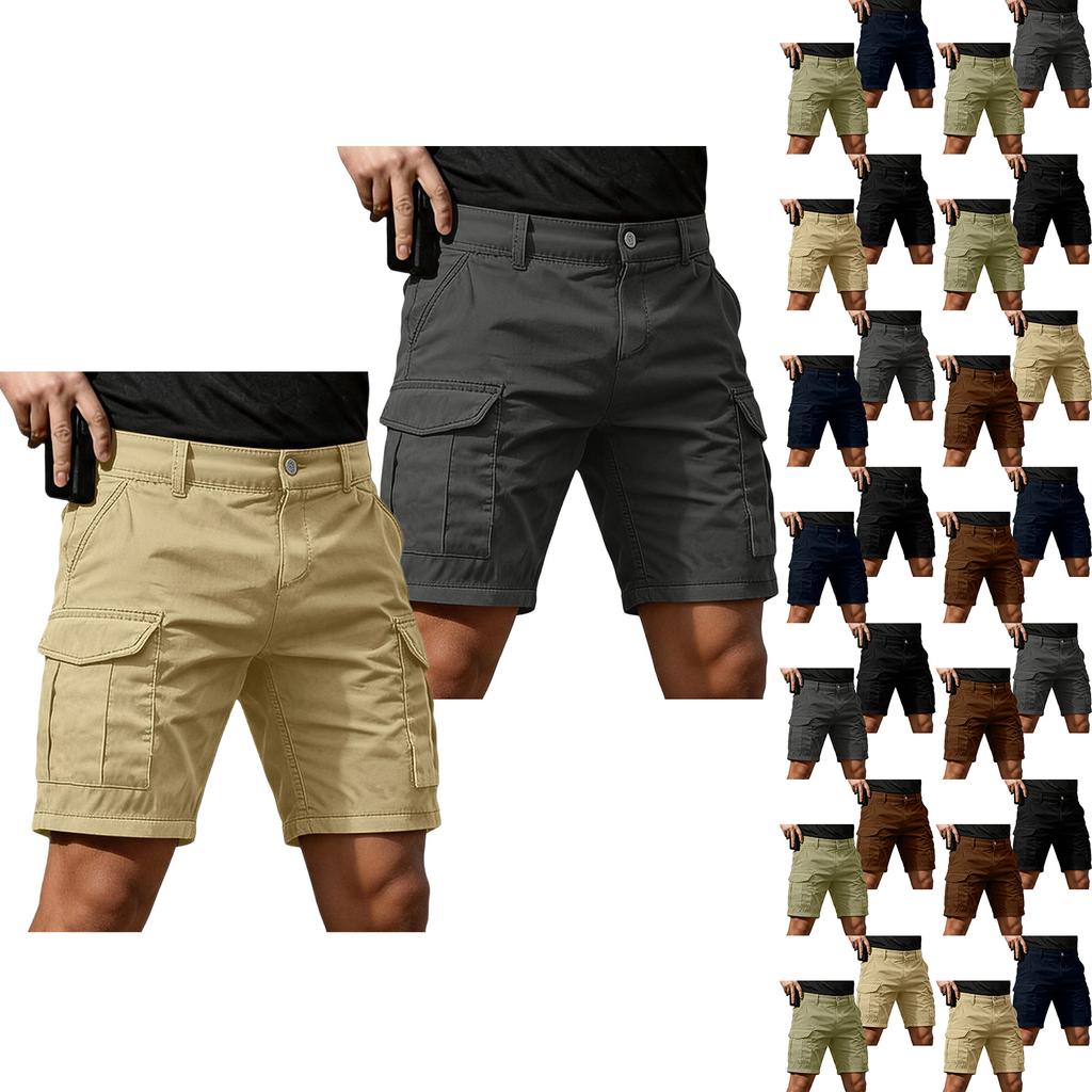 Men's Cargo Shorts 6 Pocket Elastic Waist Button Closure 2 Pack Casual Work Shorts