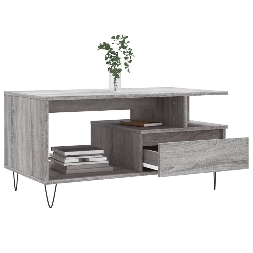 Vidaxl Coffee Table, Sonoma Grey Oak 90X49X45 Cm, Wood-Based