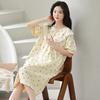 New nightdress women's summer medium and long solid color short-sleeved skirt with chest pad women's summer cotton pajamas dress homewear