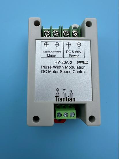 

HY-20A-2PWM DC Motor Speed Controller with 6-65V input, supporting PLC input 0-5V and 4-20mA control.