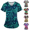 Women's T-shirts Personalized Cute Print Short Sleeve V-neck Top Work Uniform Pocket Tops