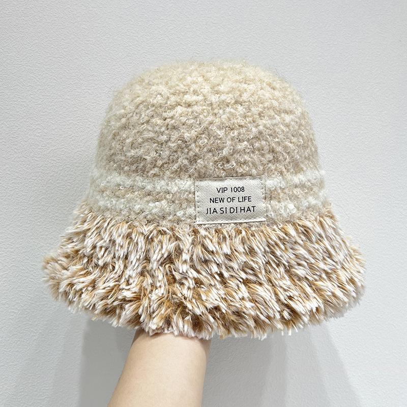 Korean Version Women's Plush Knitted Hat Women's Autumn and Winter Fisherman Hat Stripes Thick Warm Hat