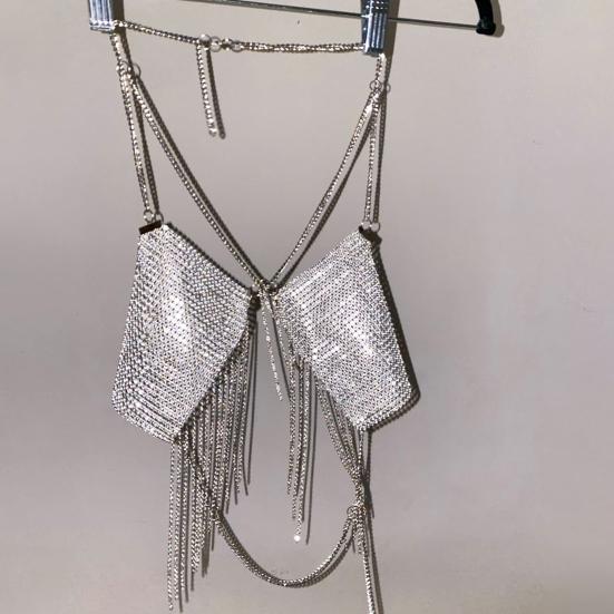 Boyundan Bağlamalı Rhinestone Sütyenler Seksi Kadın Çoklu Zincir Tipi Sütyenler Düğün Gecesi İçin Takı