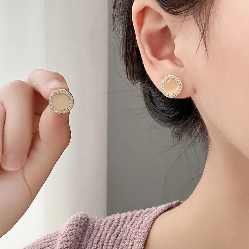 S Silver Needle Opal Diamond Pearl Stud Earrings Colored Round Earrings Earrings