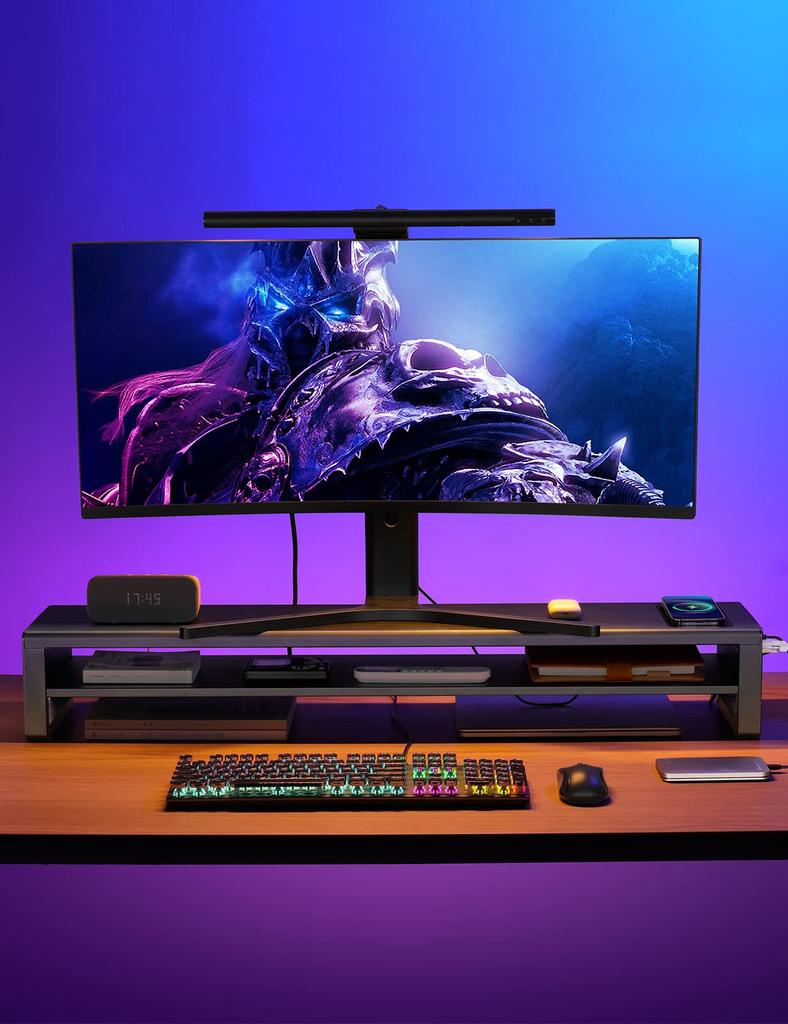 STARSIKI Dvojitý stojan na monitory, 2-úrovňový, Prenos dát cez USB 3.0, Stojan na počítač, Nabíjanie, Kovový stolový stojan pre monitory, PC, notebooky alebo dva počítače