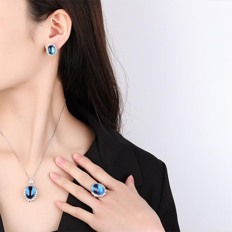 Jewelry Ice Seed Fluorescent Denier Pigeon Blood Blue Pointed Crystal Plain Body Jade Pendant Set 13 * 18-10 * 12