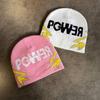 Solid Color Letter Pgwer Trendy Pattern Knitted Hat Wind Protection Teens For