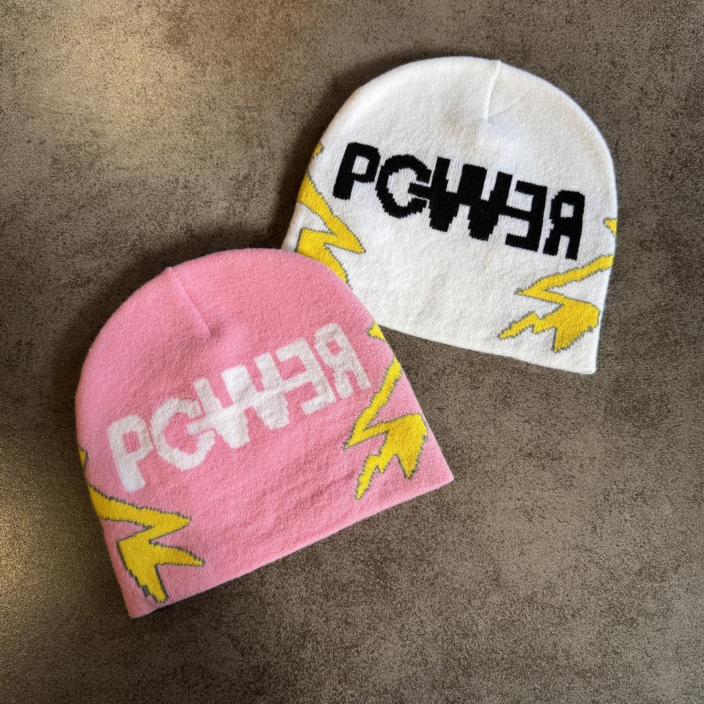 Solid Color Letter Pgwer Trendy Pattern Knitted Hat Wind Protection Teens For