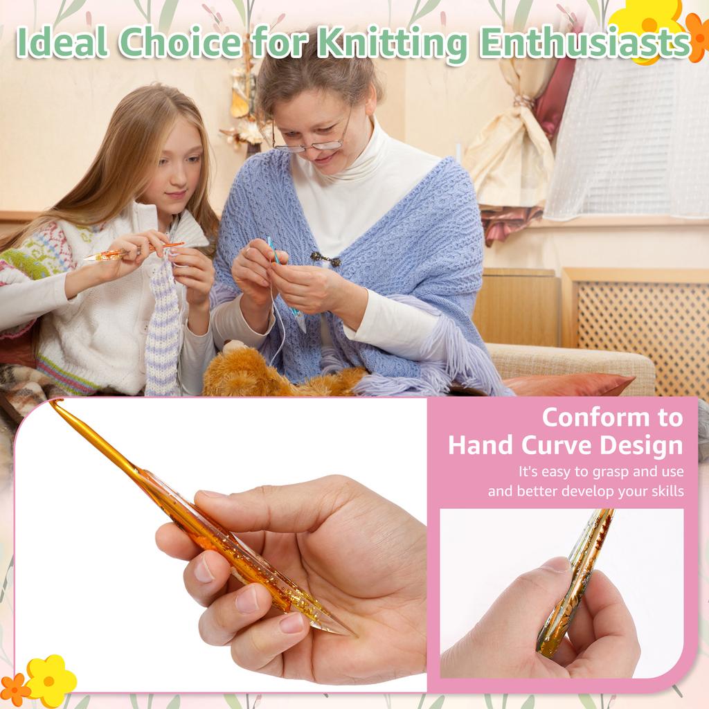 9/12 Pcs Crochet Hook Set Ergonomic Crochet Hooks with Storage Bag Floral Resin Plastic Practical Crochets Hooks Set for Weaving