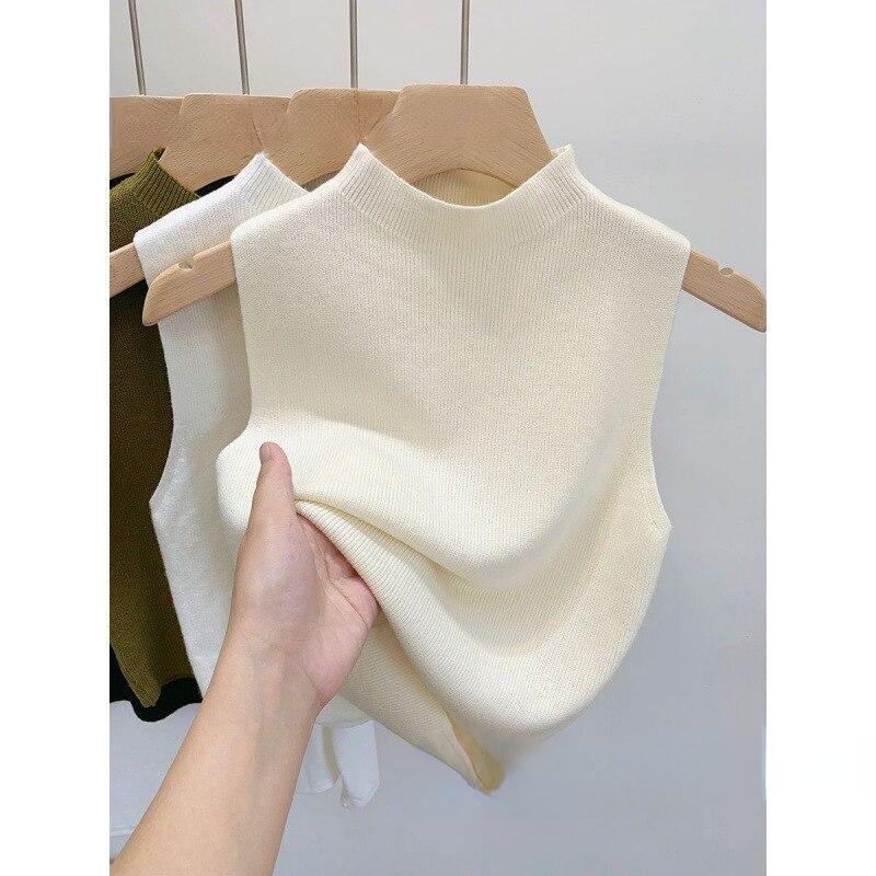 Women Knitted Tank Top Summer Fall Slim Sweater Short Sleeveless Solid Spring Autumn Sweaters Pullovers
