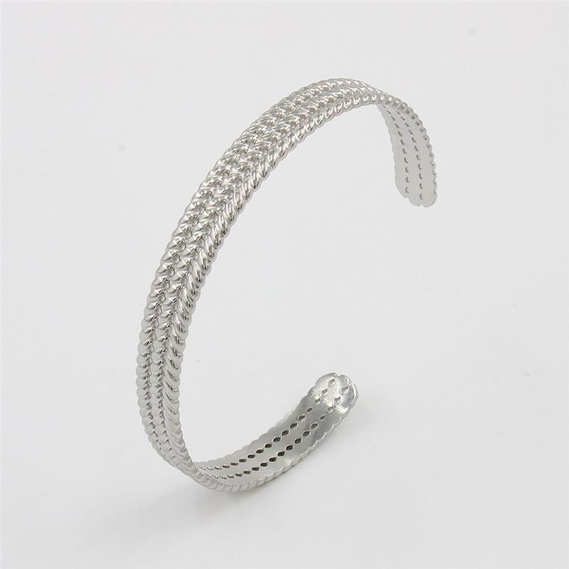 Stainless Steel Wheat Shaped Bracelet Geometric Hollow Open Bangle for Women Anniversary Gift Couples Adjustable Jewelry
