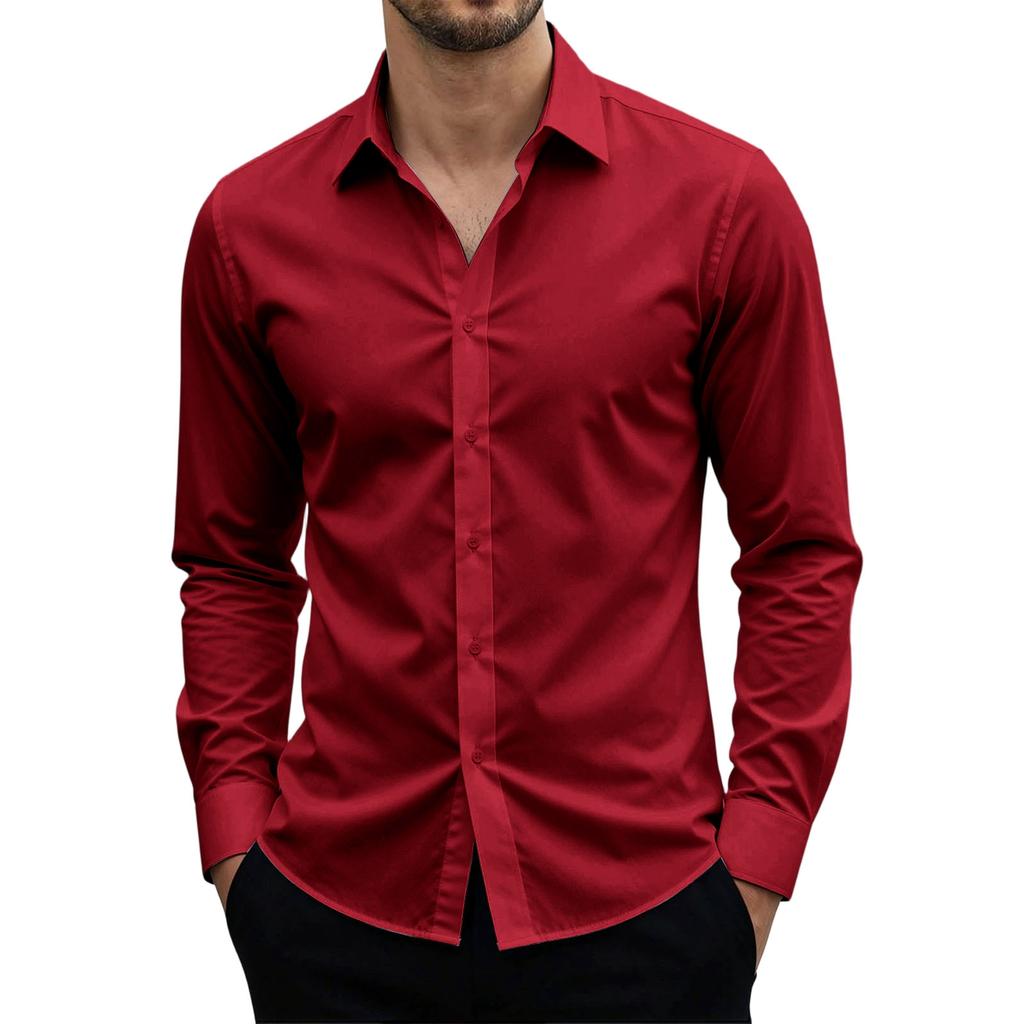 Men Long Sleeve Stretch Shirt Anti Static Breathable Wrinkle Resistant Fade Resistant Button Down Solid Business Formal Dress Shirt