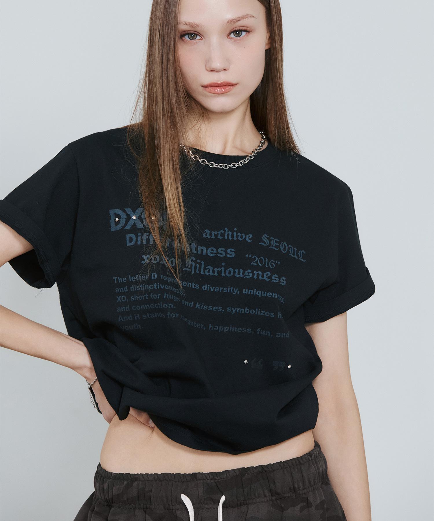 D So H Text Slogan T-Shirt Black