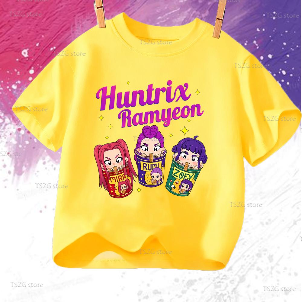 Huntrix Kpop Demon Hunters T-Shirt for Boys Girls T-shirt Fans Gift Summer Short Sleeve Children Tees Top Fashion Kids T-shirt