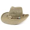 Handmade Hollow Woven Straw Hat, Spring Summer Breathable Outdoor Sun Protection Western Cowboy Curved Brim Cap