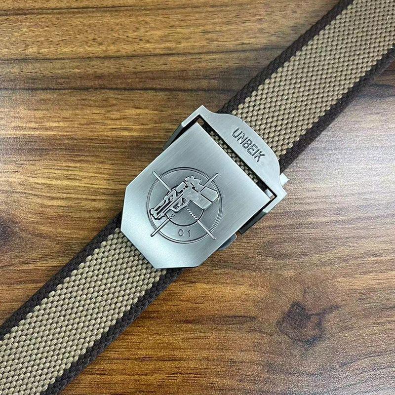 Men's Canvas Belt with Automatic Smooth Buckle - Casual Korean Style for Workwear, Students, and Outdoor Activities
