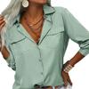 Long - Sleeve Button - Up Double - Pocket Lapel Casual Women's Blouses & Shirts