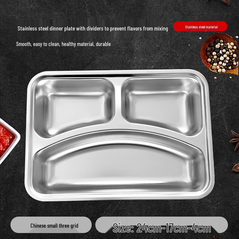 Jiwanggu 304 Stainless Steel 3-Compartment Canteen Tray
