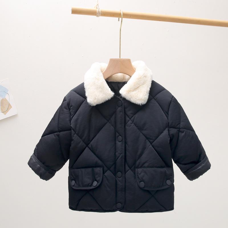 Unisex Kids' Fur Collar Cotton Padded Jacket - Warm Korean Style Outerwear for Toddlers