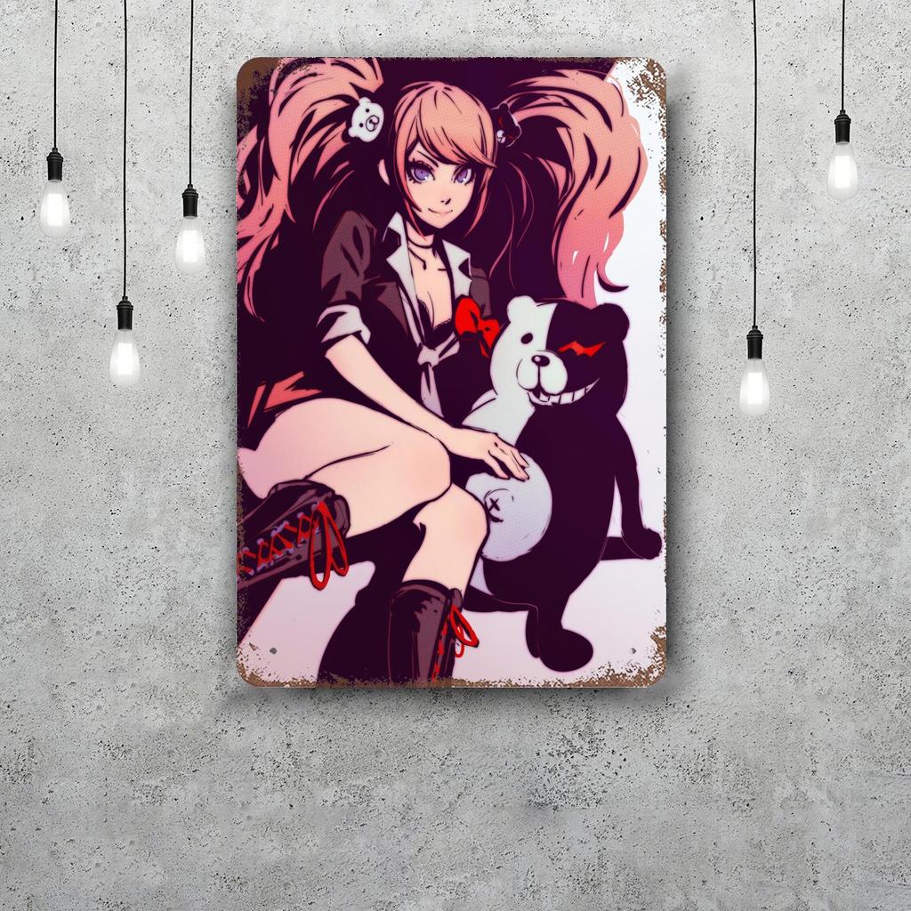 monokuma Cartoon Retro Vintage Tin Sign Poster Decorative Plaque Metal Plate Wall Decor