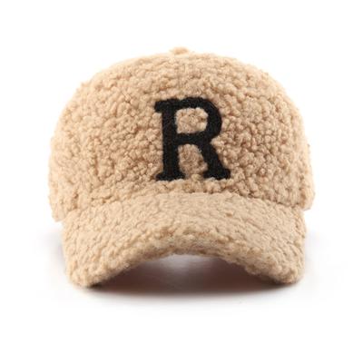 Autumn and Winter Lamb Wool Letter Embroidery Cap Outdoor Sports Leisure Cold Baseball Hat