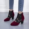 Lace mesh high heel cool boots large size European and American round head thick heel Roman sandals