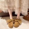 Soft Bottom Slippers Summer New Round Head Deep Mouth Flannelette Butterfly Knot Anti-slip Wear-resistant Flat Shoes