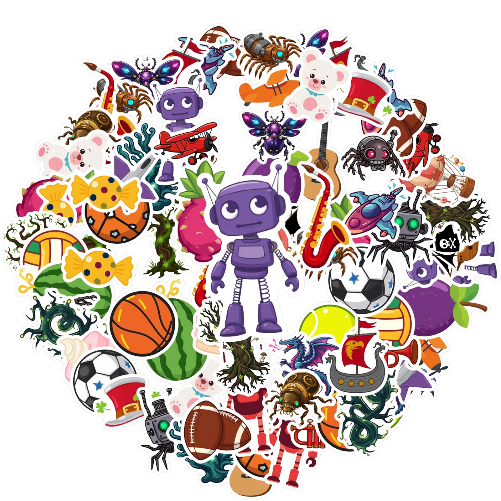 

35pcs-50pcs Cartoon Cartoon Robots Stickers Colorful Sports Stationery Stickers Graffiti Decals For Notebook Luggage Mobile