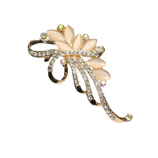 Brooch Retro Style Flower Plant Design Suit Lapel Pin with Faux Opal Inlaid Sweaters Collars Hats Bags Coats Scarves Badge Outfit Accessory