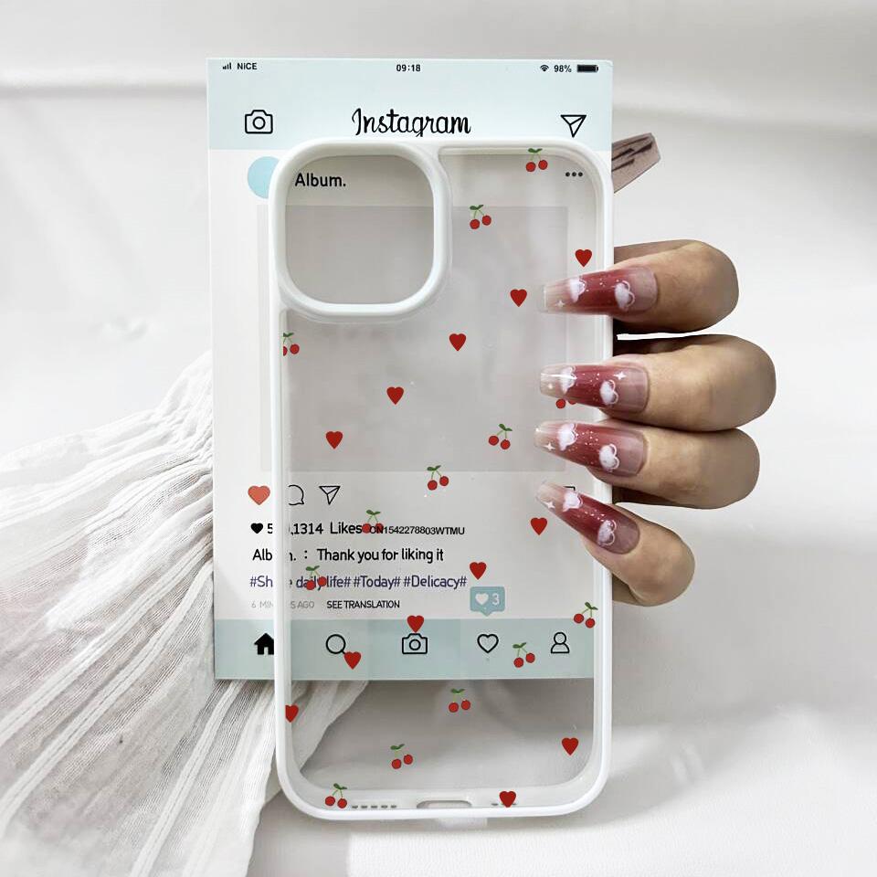 INS Korea Cute Cherry Love Heart Phone Case For iPhone 14 15 16 17 11 12 Mini 13 Pro Max XS XR 7 8Plus Transparent Hard Cover
