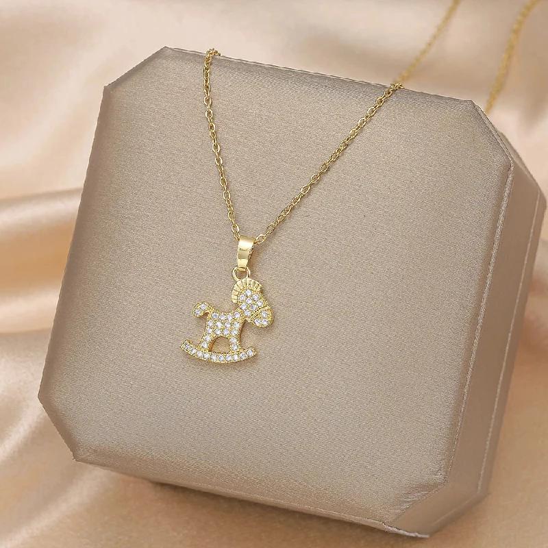 1 Pcs Animal Series Copper Pendant Combination Titanium Steel Chain Light Luxury Collarbone Necklace Accessories
