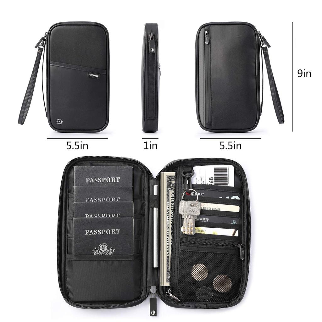 VanFn RFID Travel Passport Family Passport Trip Document A Nylon One Modern Fit Wallet, Holder, Organizer, P.Travel Series, - - Black, Size,