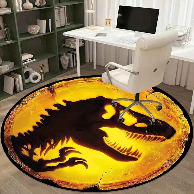 Round Jurassic Tyrannosaurus Rex Rug-Soft Polyester Dinosaur Skull Design Carpet for Living Room,Playroom,Yoga Studio,or Travel Mat,Playroom