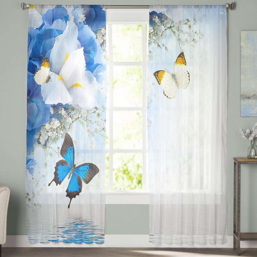 Butterfly Petal Water Pattern Gradient Modern Tulle Curtains For Living Room Bedroom Home Kitchen Window Sheer Curtains