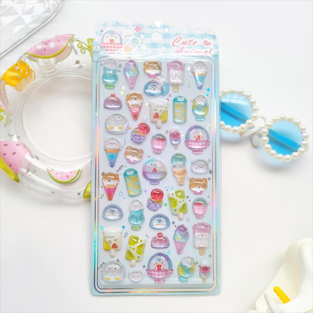 Fun Animal Tea Time Embossed Stickers - Rabbit Cat Afternoon Tea Sweet 3D Decor for Journal Diary DIY Kawaii Materials