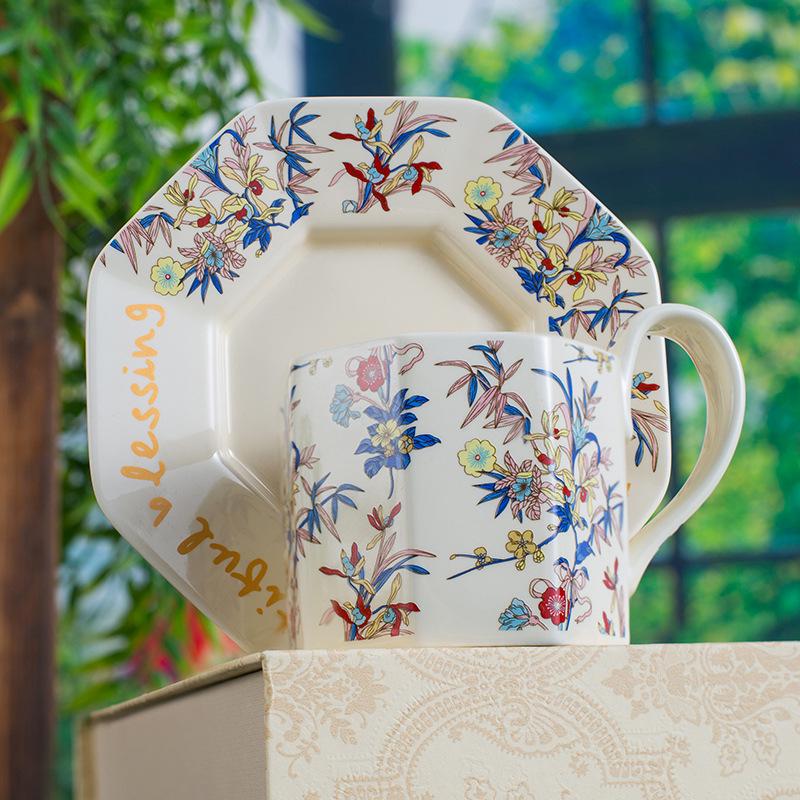French Pastoral Style Coffee Set: Floral Brocade Cup and Saucer with Teapot - Perfect Gift Item