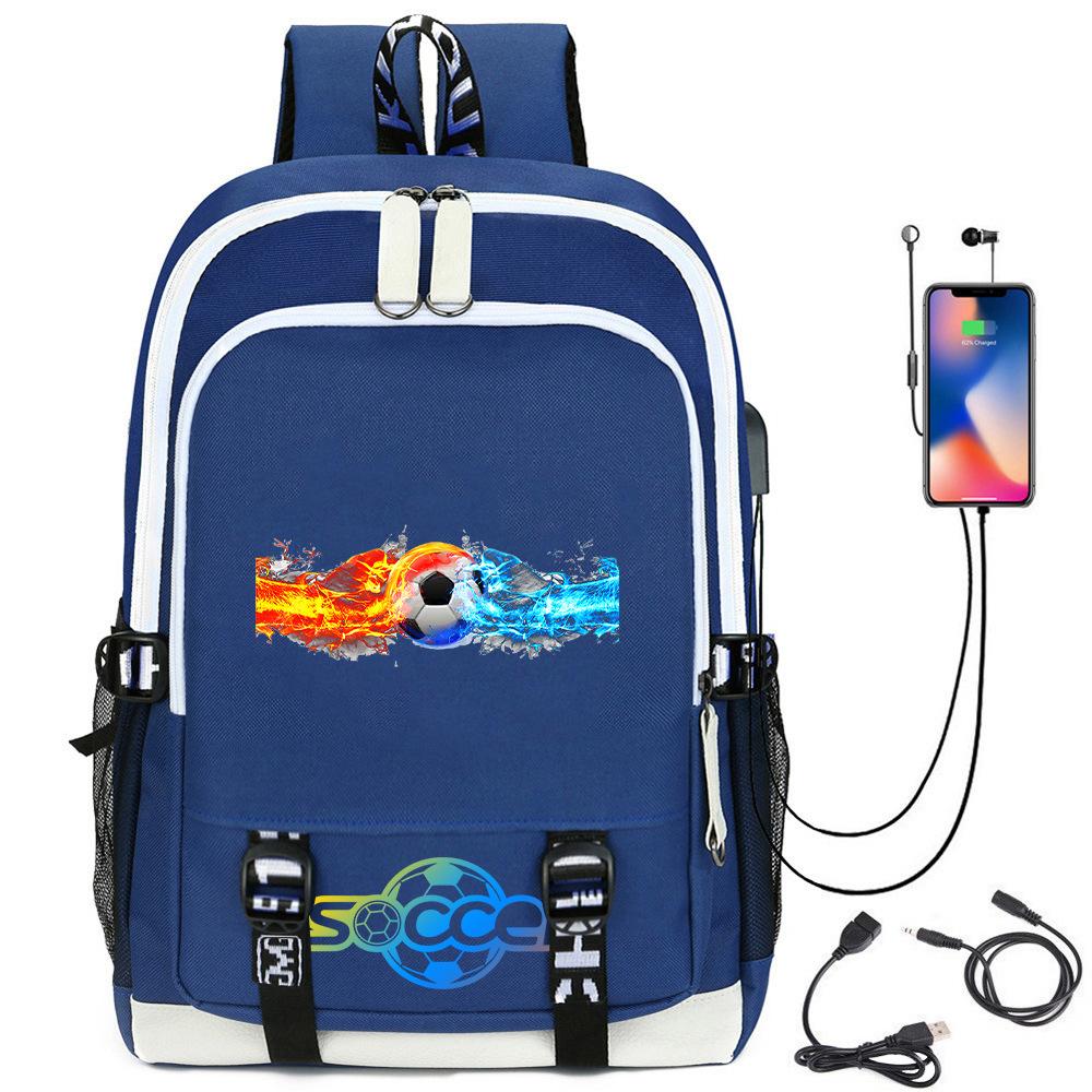 Football Star Printed Schoolbag Backpack Usb Charging Student Backpack Computer Bag