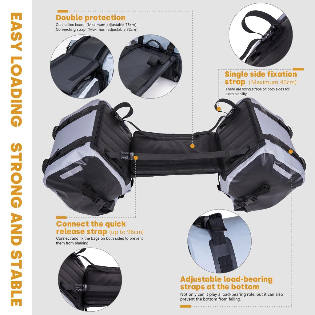 ARMOURAIN Motorcycle Saddle Bag 70L Motorcycle Gear Riding Rear Seat Bag (35L2) (Grey)