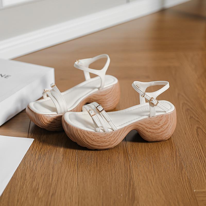 Plateausandalen Damen Retro Urlaubsstil Sommer neu dicker Absatz Muffinsohle kleiner hoher Absatz mit Römerschuhen