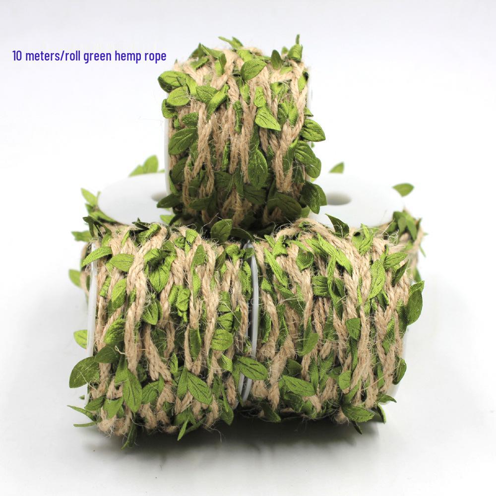 Green Leaf Hemp Rope - 10m Roll with Exquisite Packaging for Home Decoration.