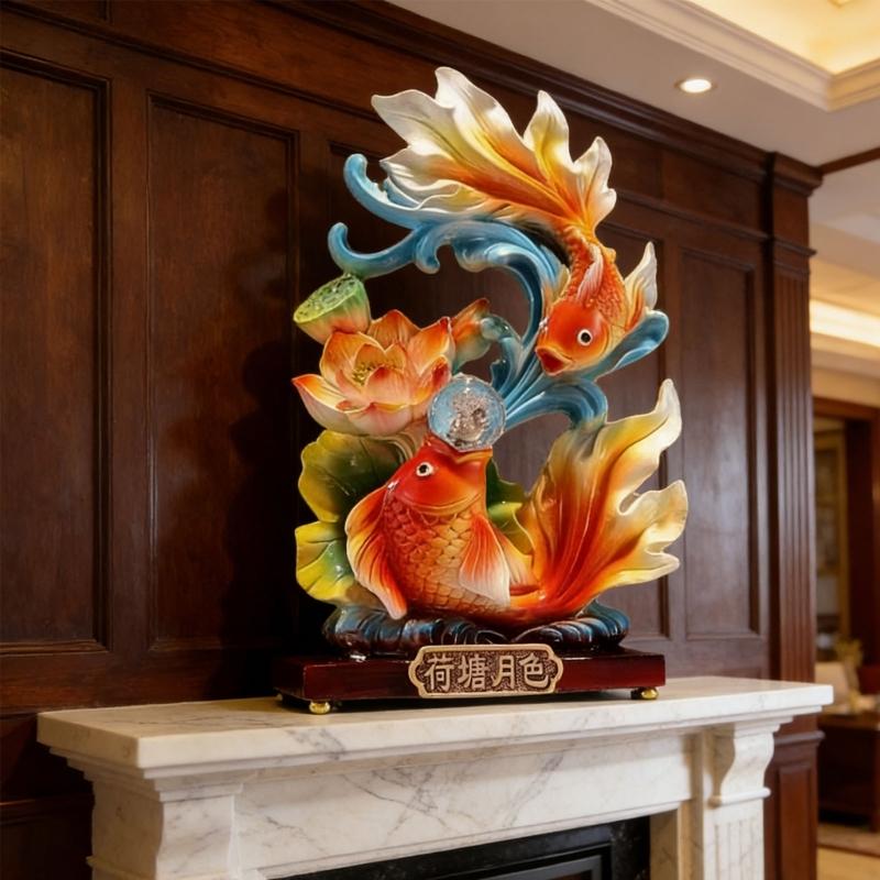 Artistic Resin Feng Shui Fish Figurine Symbolizing Abundances Decoration Perfect For Living Room Or Workspaces