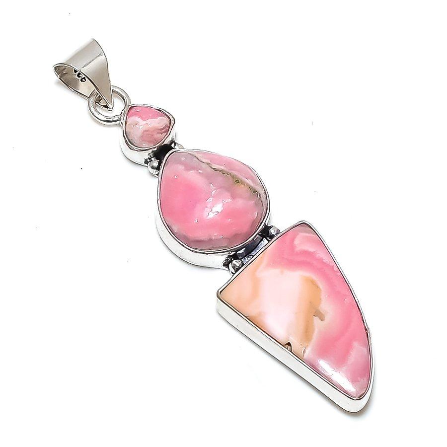 Rhodochrosite Gemstone Handmade 925 Sterling Silver Jewelry Pendant 2.80" SU-9970
